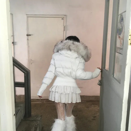 Fairy Two-Tone Fur Hooded Short Padded Jacket Winter