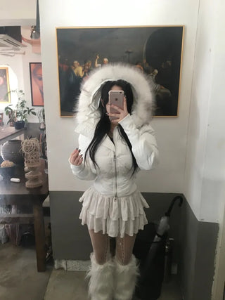 Fairy Two-Tone Fur Hooded Short Padded Jacket Winter