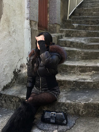 Fairy Two-Tone Fur Hooded Short Padded Jacket Winter