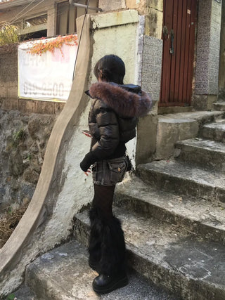 Fairy Two-Tone Fur Hooded Short Padded Jacket Winter
