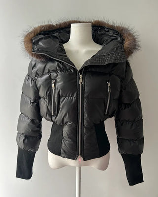 Fairy Two-Tone Fur Hooded Short Padded Jacket Winter
