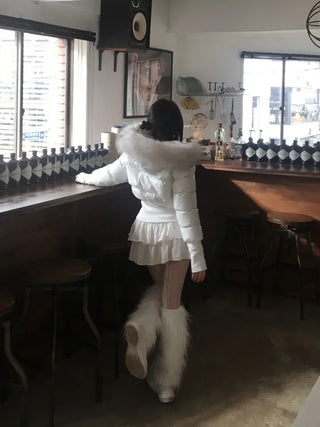 Fairy Two-Tone Fur Hooded Short Padded Jacket Winter