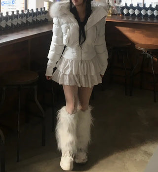 Fairy Two-Tone Fur Hooded Short Padded Jacket Winter