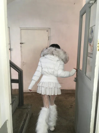 Fairy Two-Tone Fur Hooded Short Padded Jacket Winter