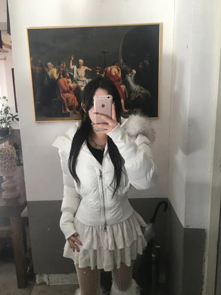 Fairy Two-Tone Fur Hooded Short Padded Jacket Winter