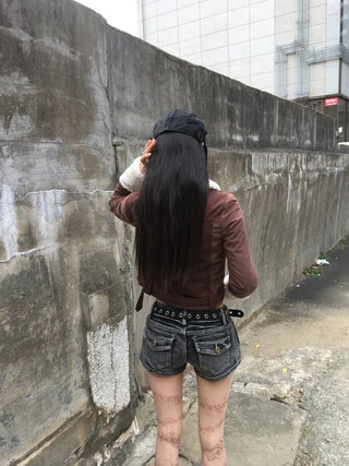 Per Suede Crop Jacket Quilted Belted Fur Collar