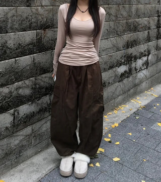 Cross Back Long Sleeve U-Neck Tee Slim Fit