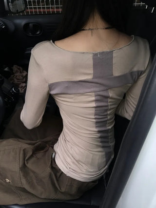 Cross Back Long Sleeve U-Neck Tee Slim Fit