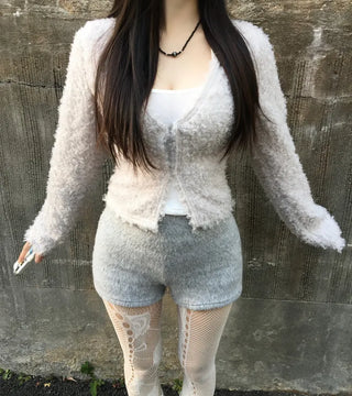 Snow Poodle Fur Buckle Cardigan Jacket Hook Outerwear