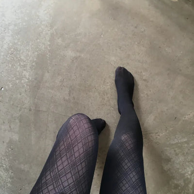 Black Check Stockings See-through Translucent Statement Tights Leg
