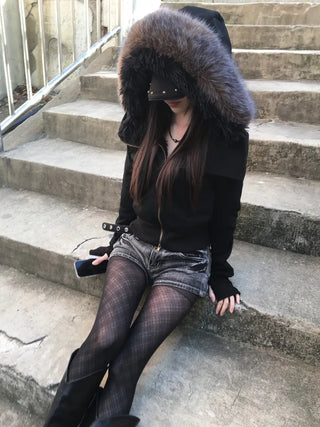 Black Check Stockings See-through Translucent Statement Tights Leg