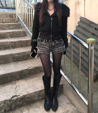 Black Check Stockings See-through Translucent Statement Tights Leg