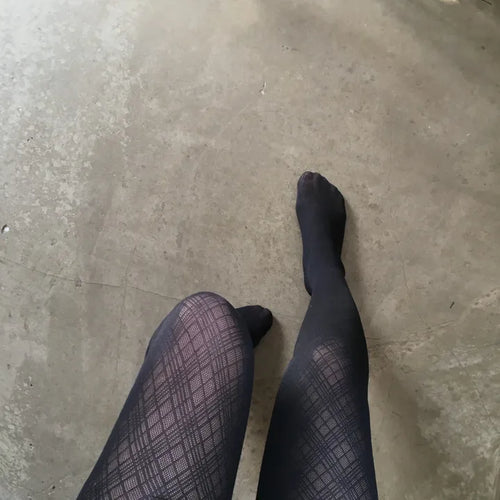 Black Check Stockings See-through Translucent Statement Tights Leg