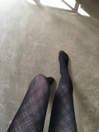 Black Check Stockings See-through Translucent Statement Tights Leg