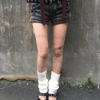 Lettering Tattoo Stockings Leg Warmers Y2K Vintage Tights