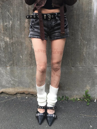 Lettering Tattoo Stockings Leg Warmers Y2K Vintage Tights