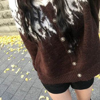 Angora Nordic Knit Cardigan Year-end Christmas Look Outerwear