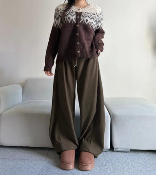 Angora Nordic Knit Cardigan Year-end Christmas Look Outerwear