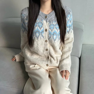 Angora Nordic Knit Cardigan Year-end Christmas Look Outerwear