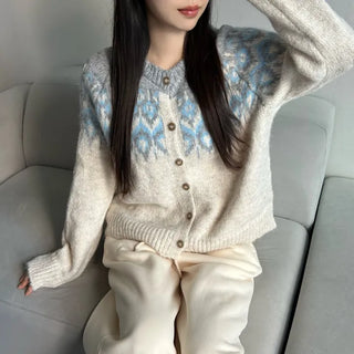 Angora Nordic Knit Cardigan Year-end Christmas Look Outerwear