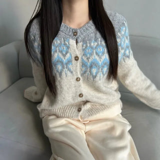 Angora Nordic Knit Cardigan Year-end Christmas Look Outerwear