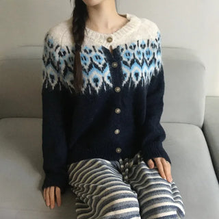 Angora Nordic Knit Cardigan Year-end Christmas Look Outerwear