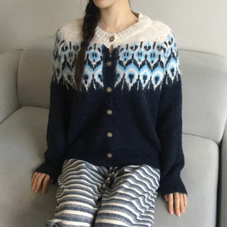 Angora Nordic Knit Cardigan Year-end Christmas Look Outerwear
