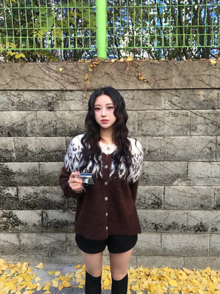 Angora Nordic Knit Cardigan Year-end Christmas Look Outerwear