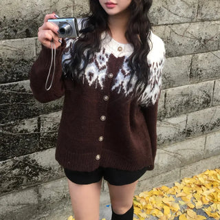Angora Nordic Knit Cardigan Year-end Christmas Look Outerwear