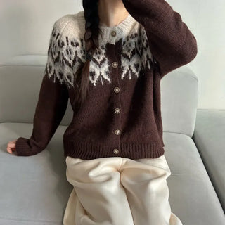 Angora Nordic Knit Cardigan Year-end Christmas Look Outerwear