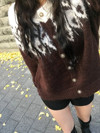 Angora Nordic Knit Cardigan Year-end Christmas Look Outerwear