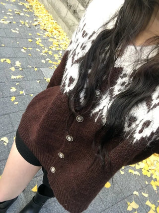 Angora Nordic Knit Cardigan Year-end Christmas Look Outerwear