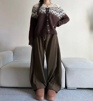 Angora Nordic Knit Cardigan Year-end Christmas Look Outerwear