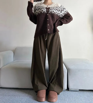 Angora Nordic Knit Cardigan Year-end Christmas Look Outerwear