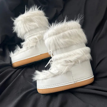 Snow Fur Boots Long Midi Mid-calf Winter Fleece-lined