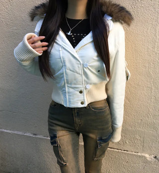 Bonnie Velvet Shearling Fur Quilted Jacket Hooded Padded