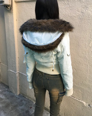 Bonnie Velvet Shearling Fur Quilted Jacket Hooded Padded