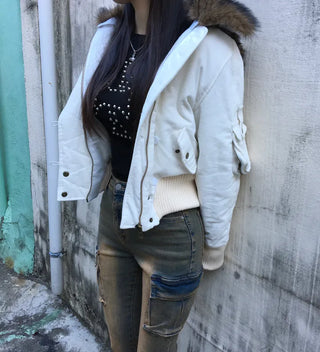 Bonnie Velvet Shearling Fur Quilted Jacket Hooded Padded