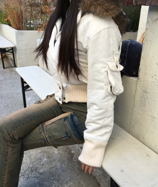 Bonnie Velvet Shearling Fur Quilted Jacket Hooded Padded