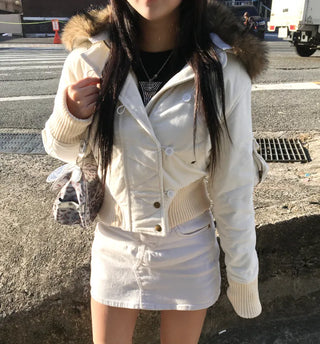 Bonnie Velvet Shearling Fur Quilted Jacket Hooded Padded