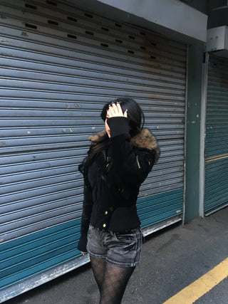 Bonnie Velvet Shearling Fur Quilted Jacket Hooded Padded