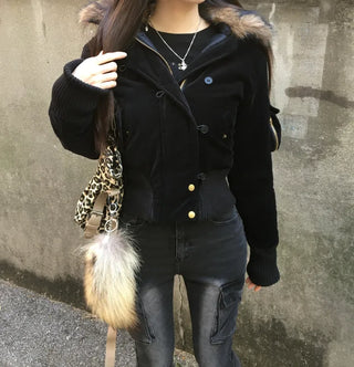 Bonnie Velvet Shearling Fur Quilted Jacket Hooded Padded