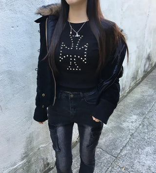 Bonnie Velvet Shearling Fur Quilted Jacket Hooded Padded