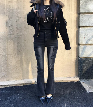 Bonnie Velvet Shearling Fur Quilted Jacket Hooded Padded