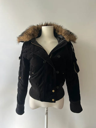 Bonnie Velvet Shearling Fur Quilted Jacket Hooded Padded