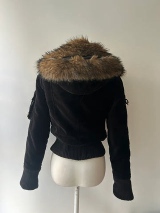 Bonnie Velvet Shearling Fur Quilted Jacket Hooded Padded