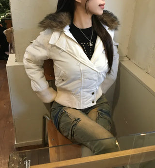Bonnie Velvet Shearling Fur Quilted Jacket Hooded Padded