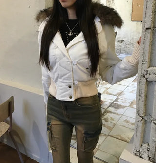 Bonnie Velvet Shearling Fur Quilted Jacket Hooded Padded