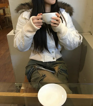 Bonnie Velvet Shearling Fur Quilted Jacket Hooded Padded