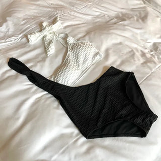 Tulle Ribbon Cutout Color Block Monokini Bikini